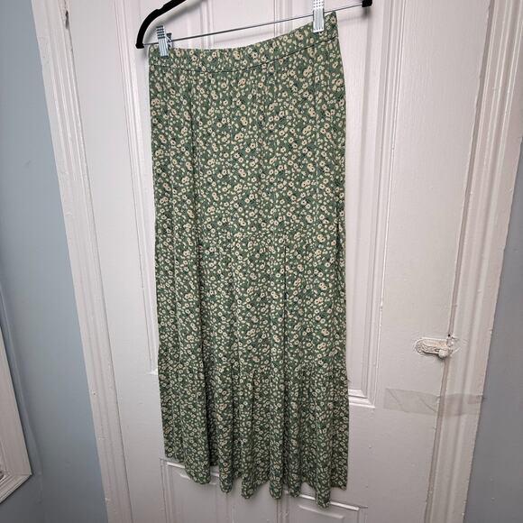 American Eagle Midi Skirt Womens Medium Green Ditzy Floral Boho Spring Hippie - Picture 1 of 7